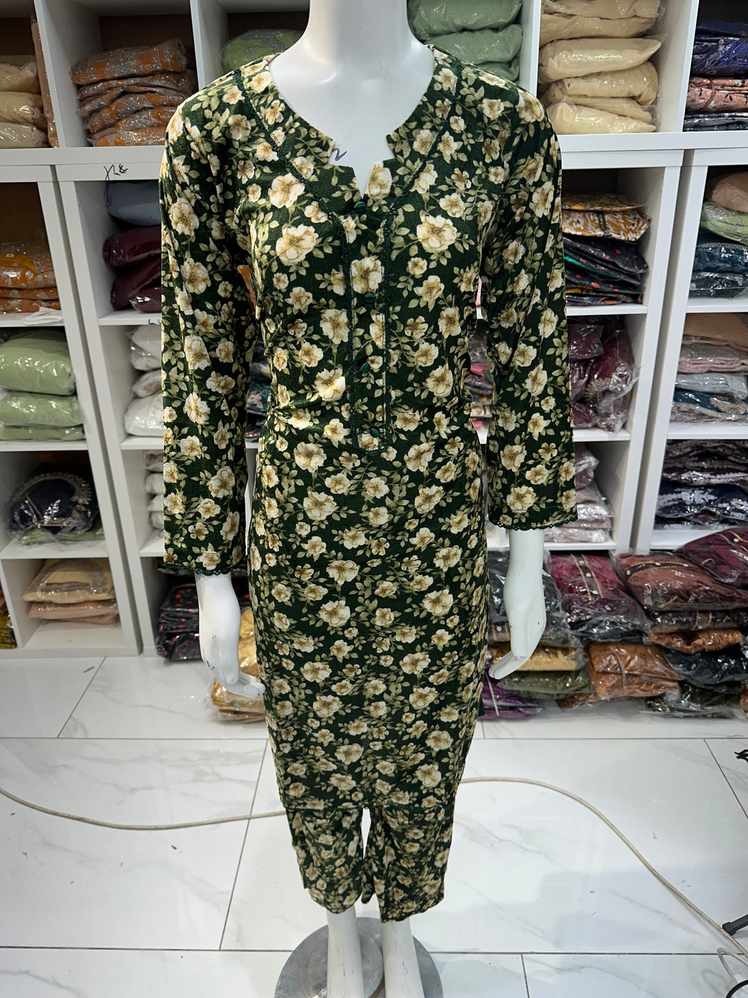 Two piece velvet suits in digital print perfect for winters and for everyday wear