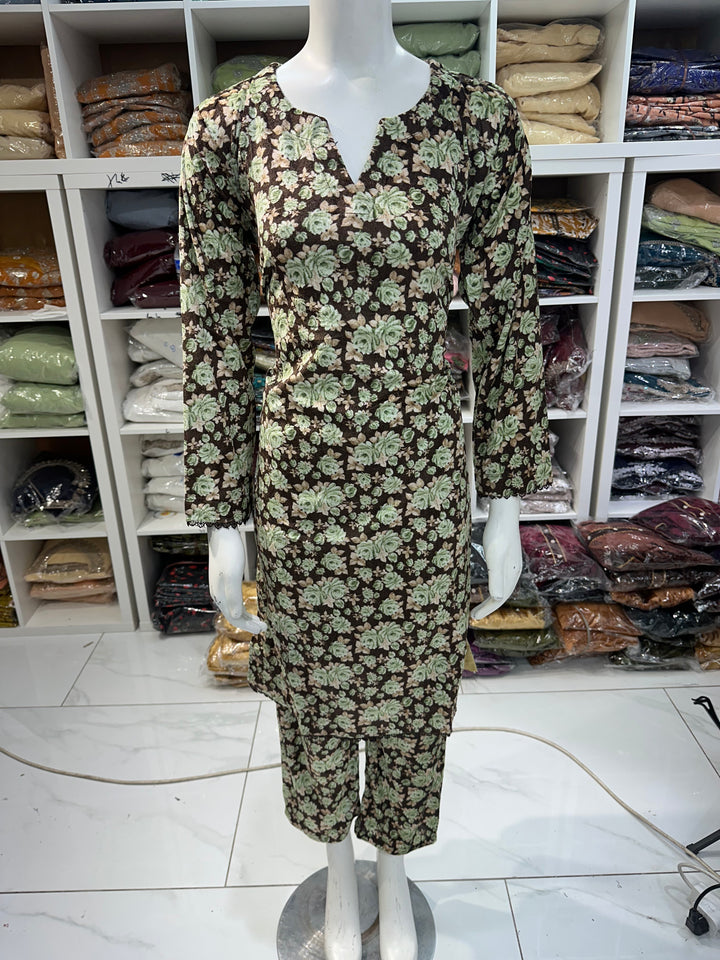 Two piece velvet suits in digital print perfect for winters and for everyday wear