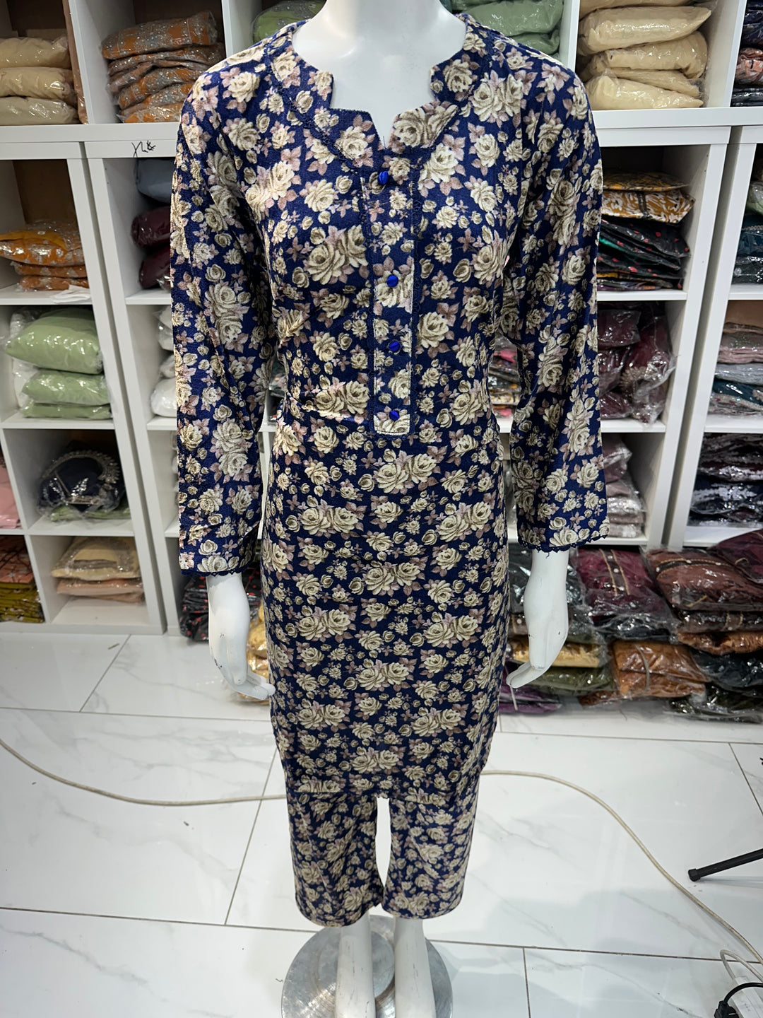 Two piece velvet suits in digital print perfect for winters and for everyday wear