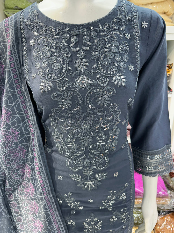 Three piece dhanak material suits on offer perfect for home wear and occasional wear