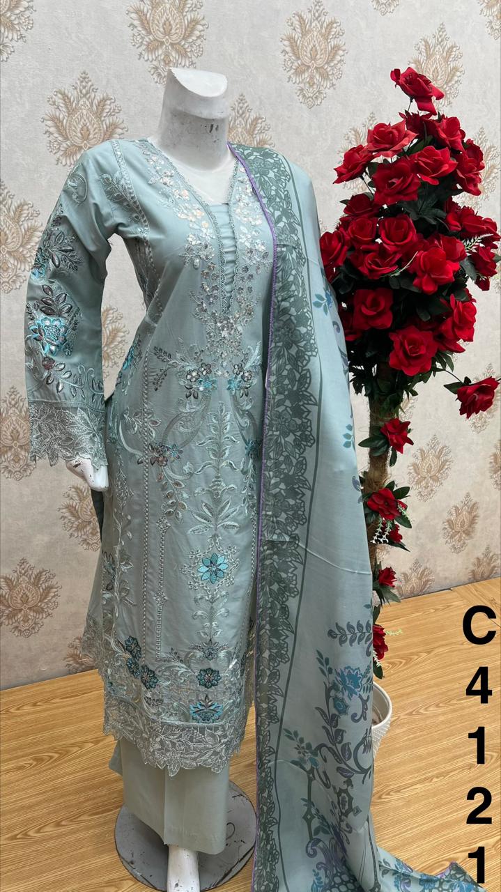 Three piece cotton material suits in long length pre orders only