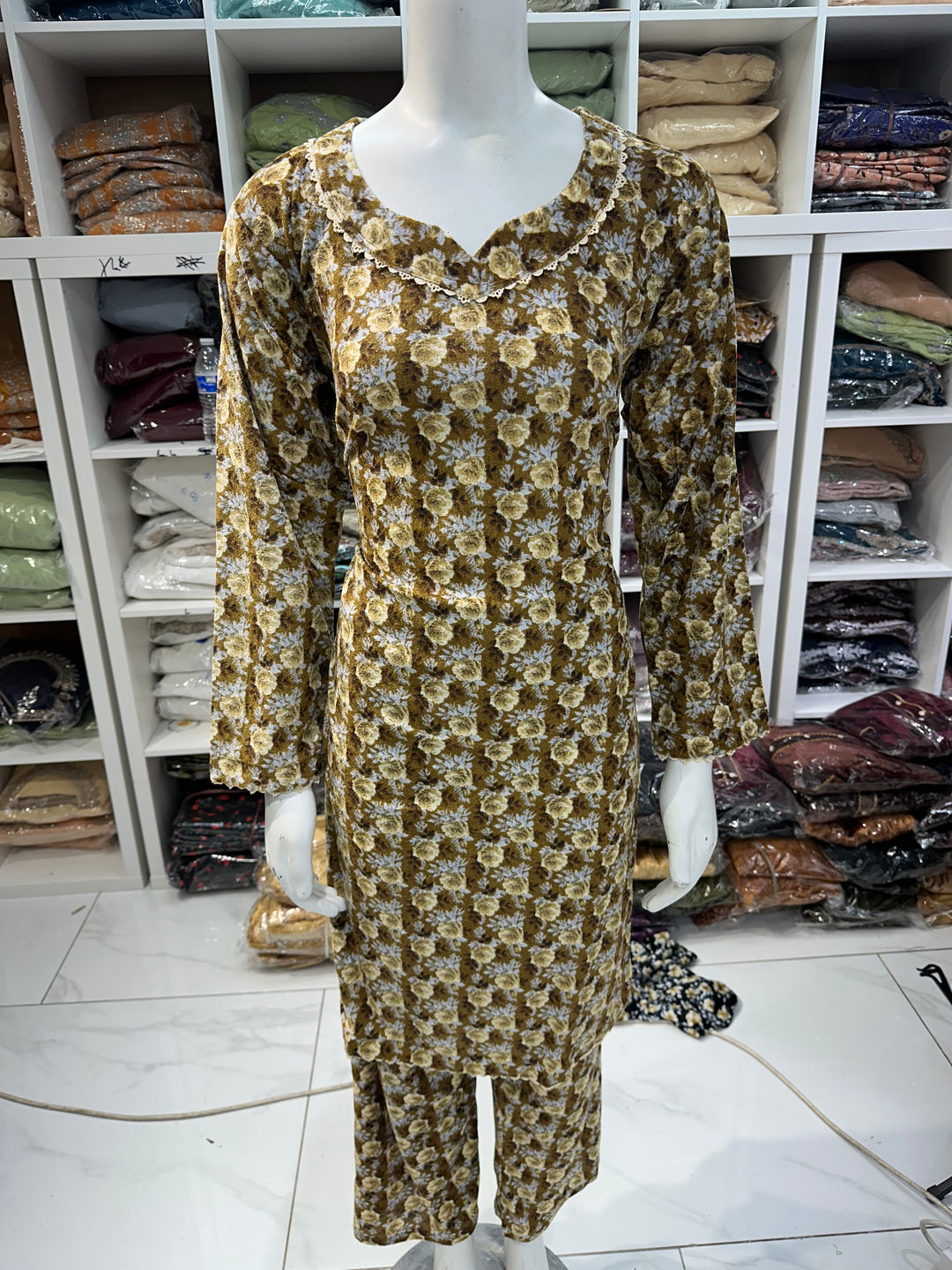 Two piece velvet suits in digital print perfect for winters and for everyday wear