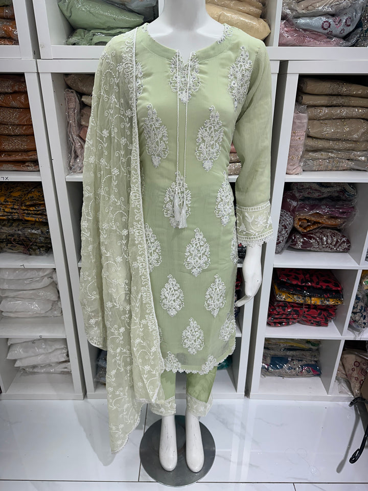 Three piece chiffon suits ready to wear