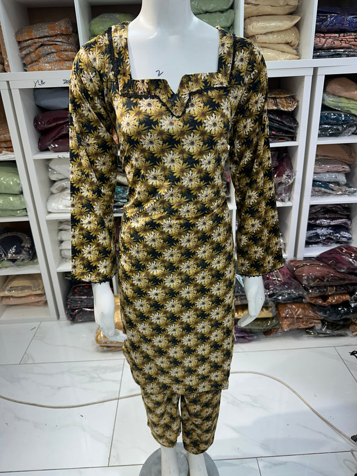 Two piece velvet suits in digital print perfect for winters and for everyday wear
