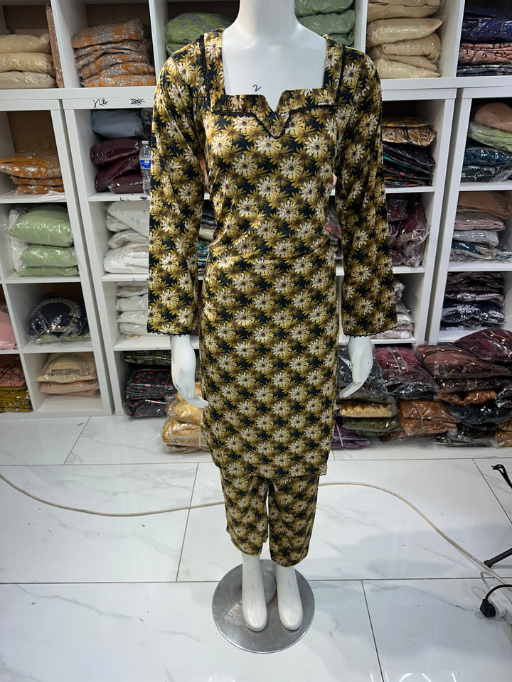 Two piece velvet suits in digital print perfect for winters and for everyday wear