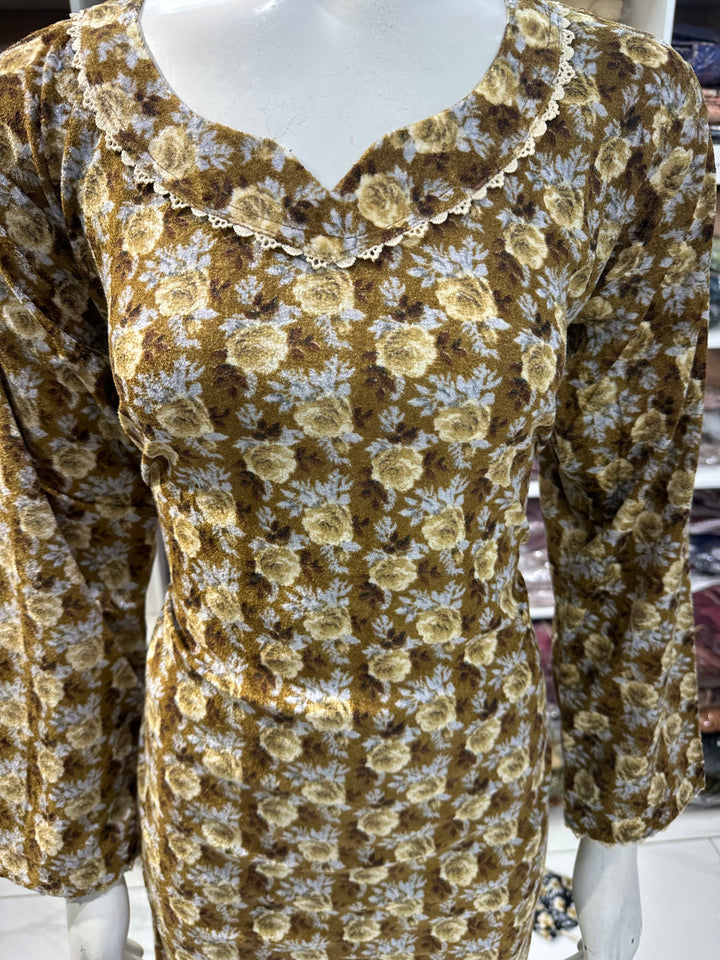 Two piece velvet suits in digital print perfect for winters and for everyday wear