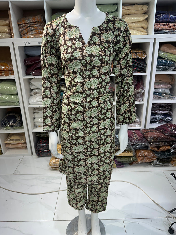 Two piece velvet suits in digital print perfect for winters and for everyday wear