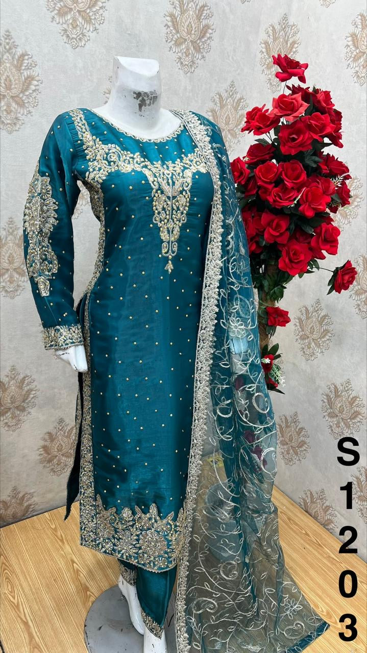 Three piece shisha silk material suit on offer