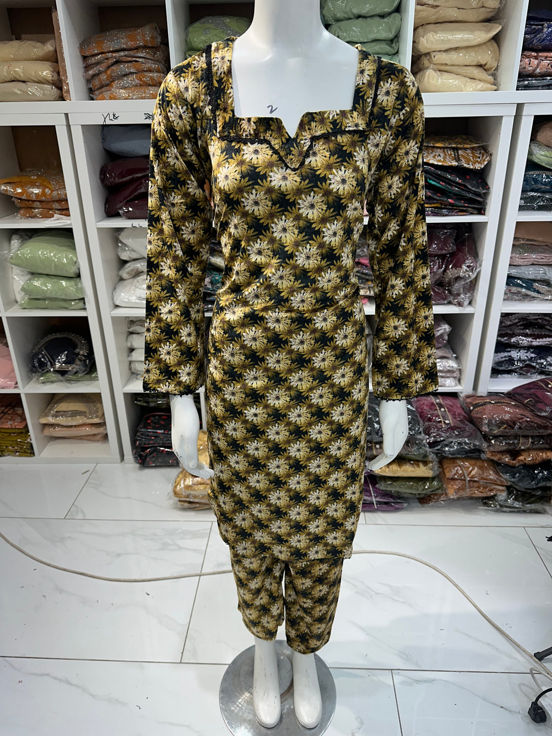 Two piece velvet suits in digital print perfect for winters and for everyday wear