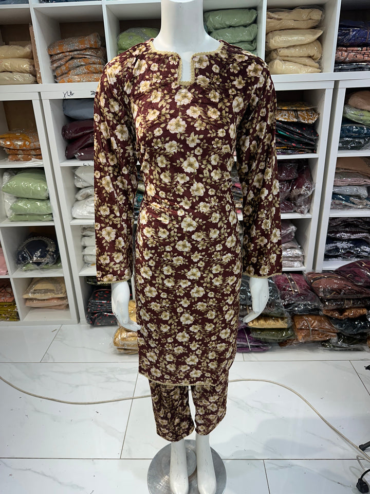 Two piece velvet suits in digital print perfect for winters and for everyday wear