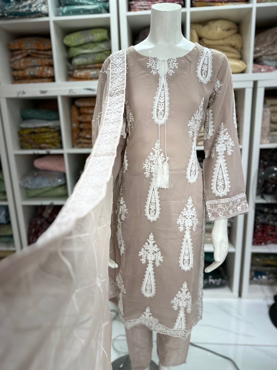 Three piece chiffon suits ready to wear