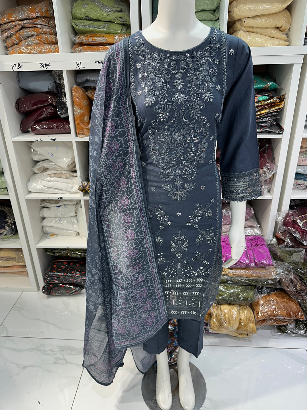 Three piece dhanak material suits on offer perfect for home wear and occasional wear