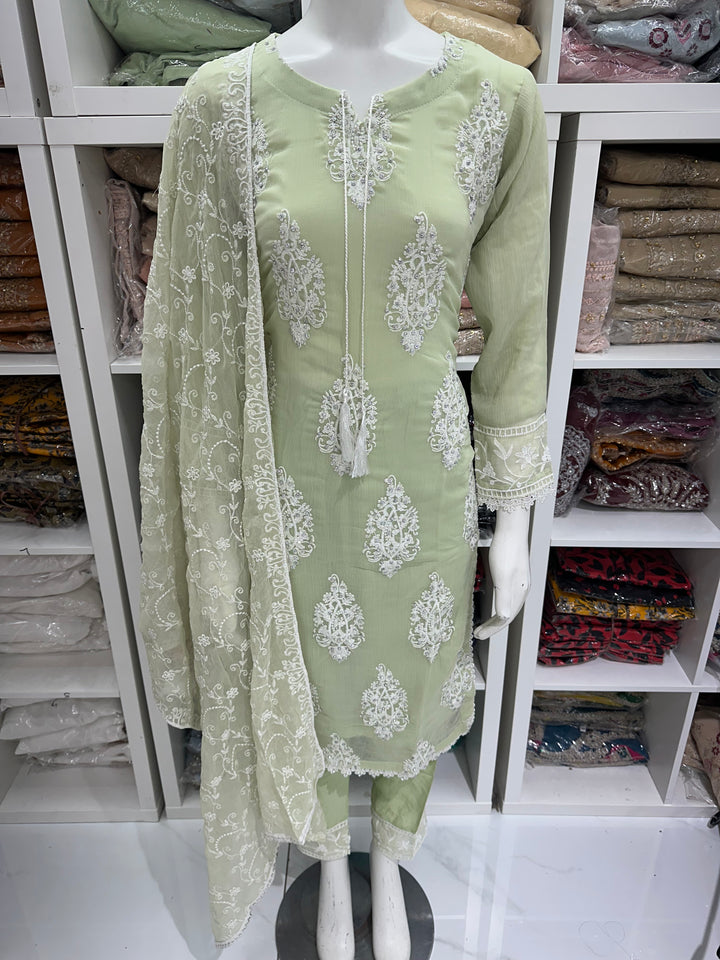 Three piece chiffon suits ready to wear