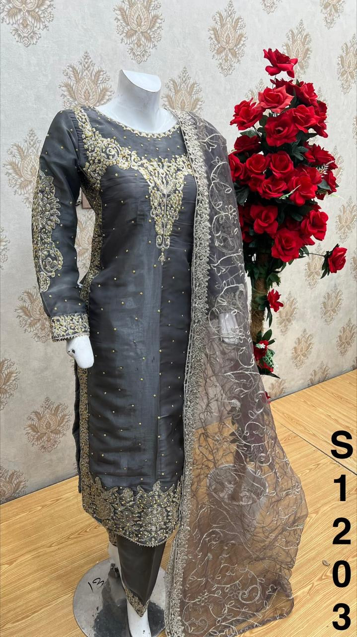 Three piece shisha silk material suit on offer