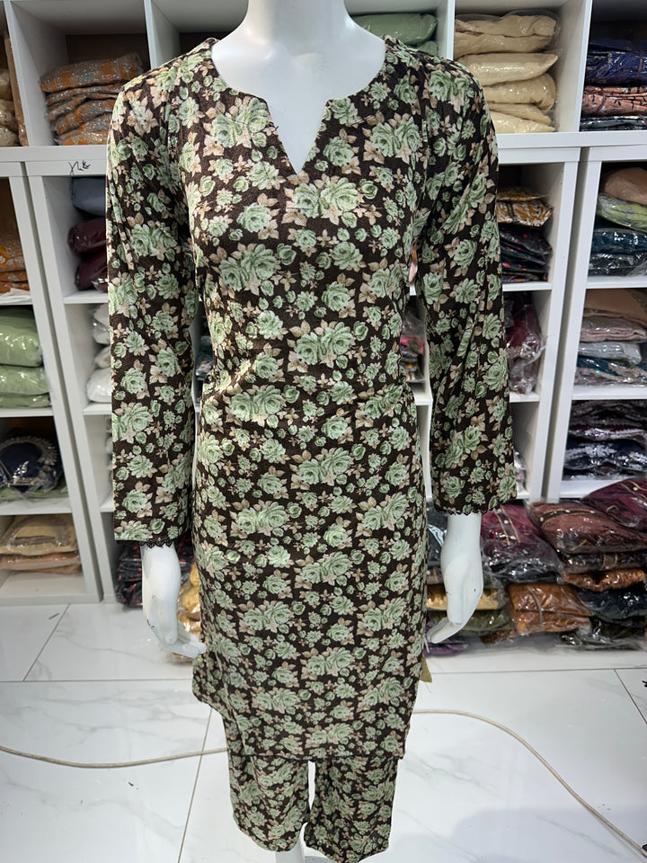 Two piece velvet suits in digital print perfect for winters and for everyday wear