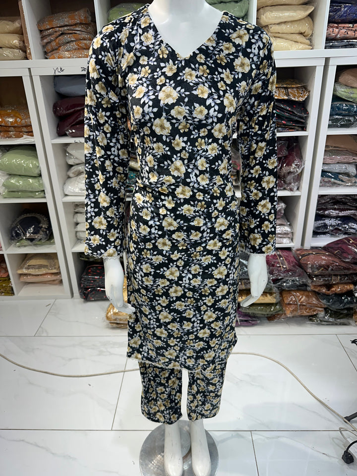 Two piece velvet suits in digital print perfect for winters and for everyday wear