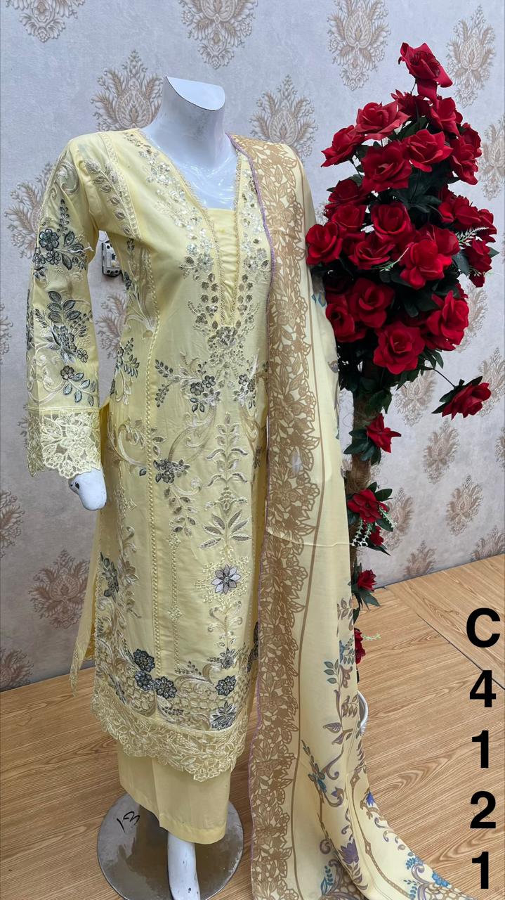 Three piece cotton material suits in long length pre orders only