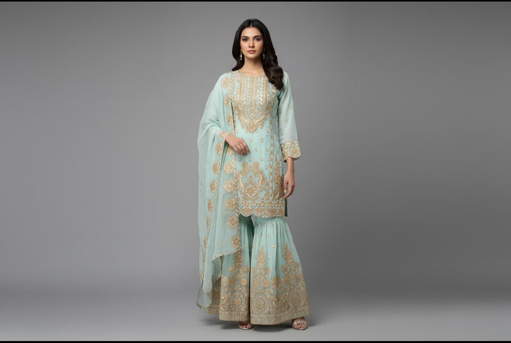 Three piece chiffon garara suits on offer