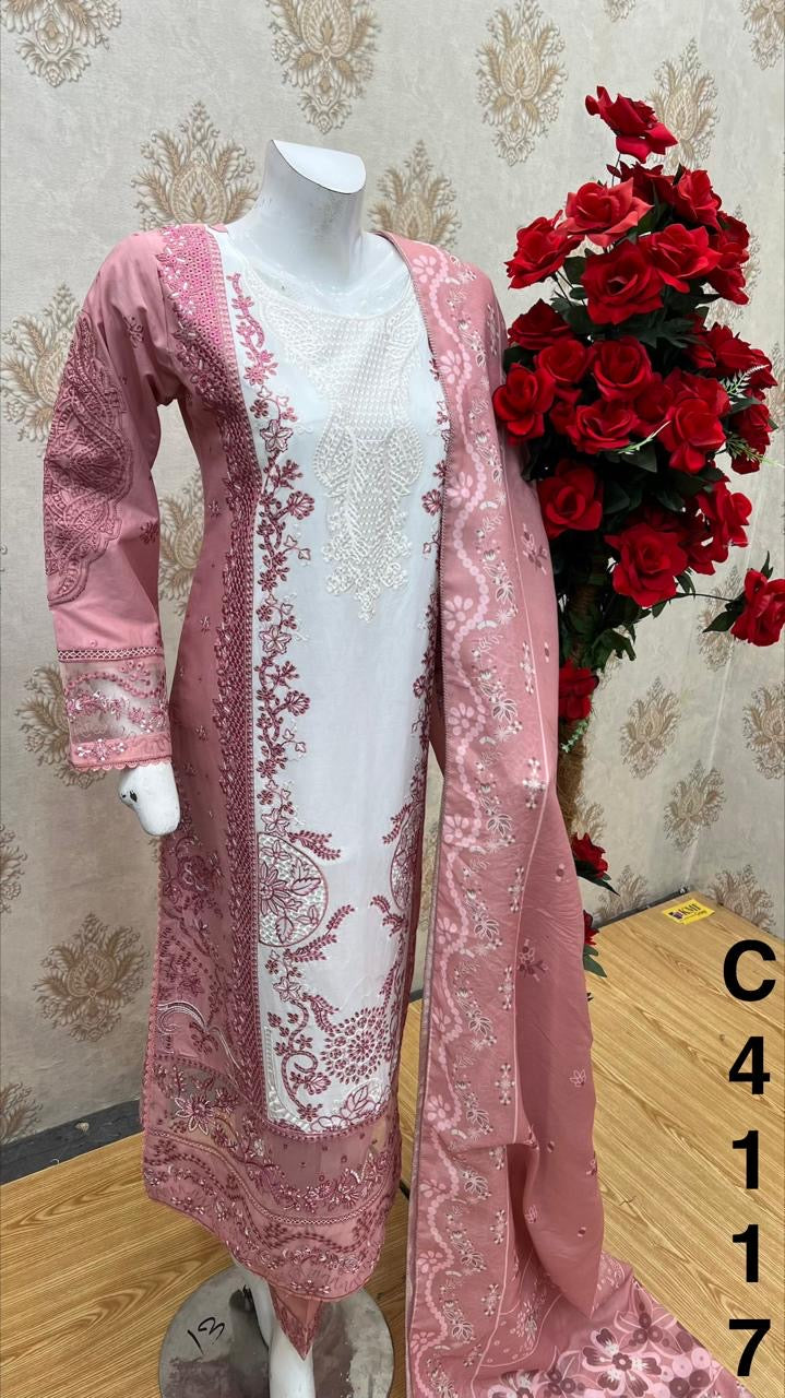 Three piece cotton material suit on offer