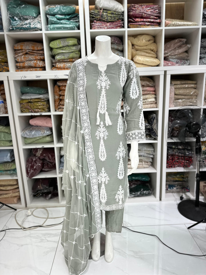 Three piece chiffon suits ready to wear