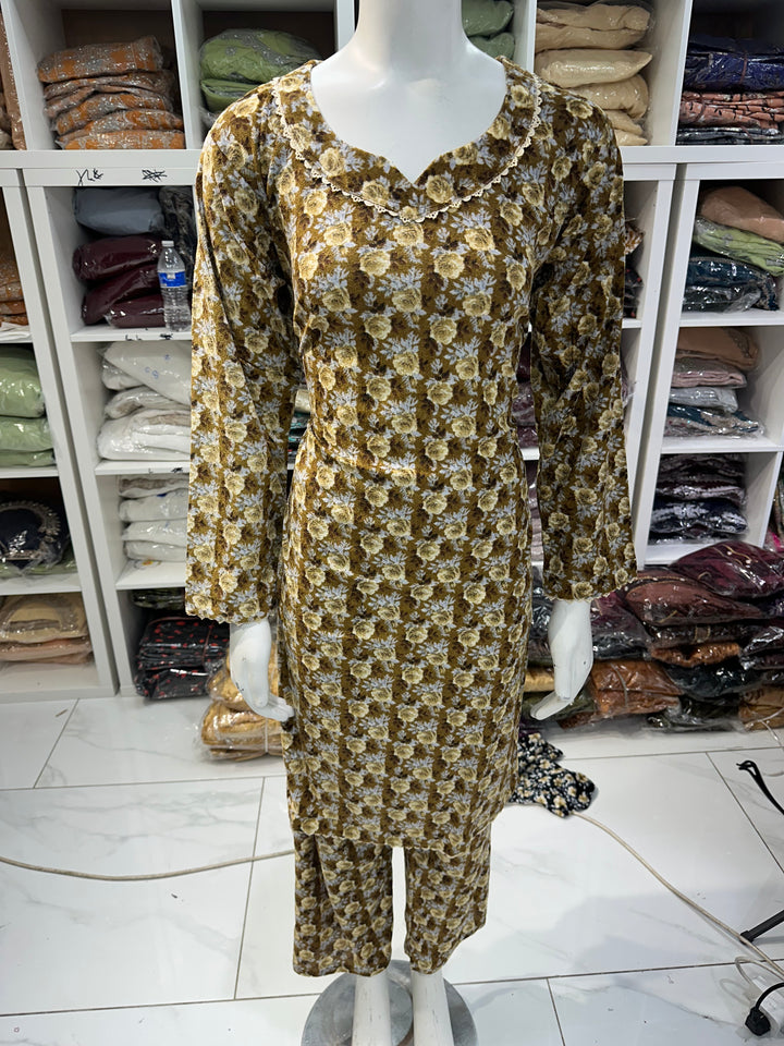 Two piece velvet suits in digital print perfect for winters and for everyday wear
