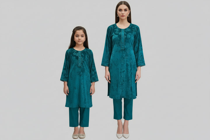 Two piece velvet suits in mother and daughter best seller suit