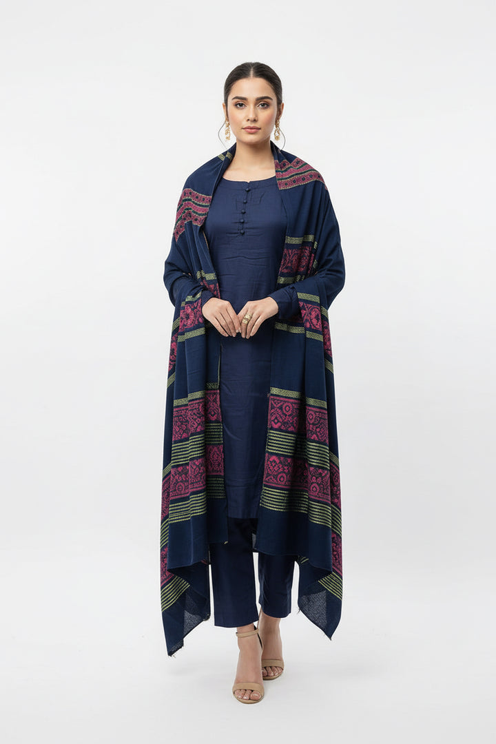Three piece plain dhanak suit with shawl