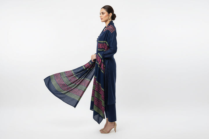 Three piece plain dhanak suit with shawl