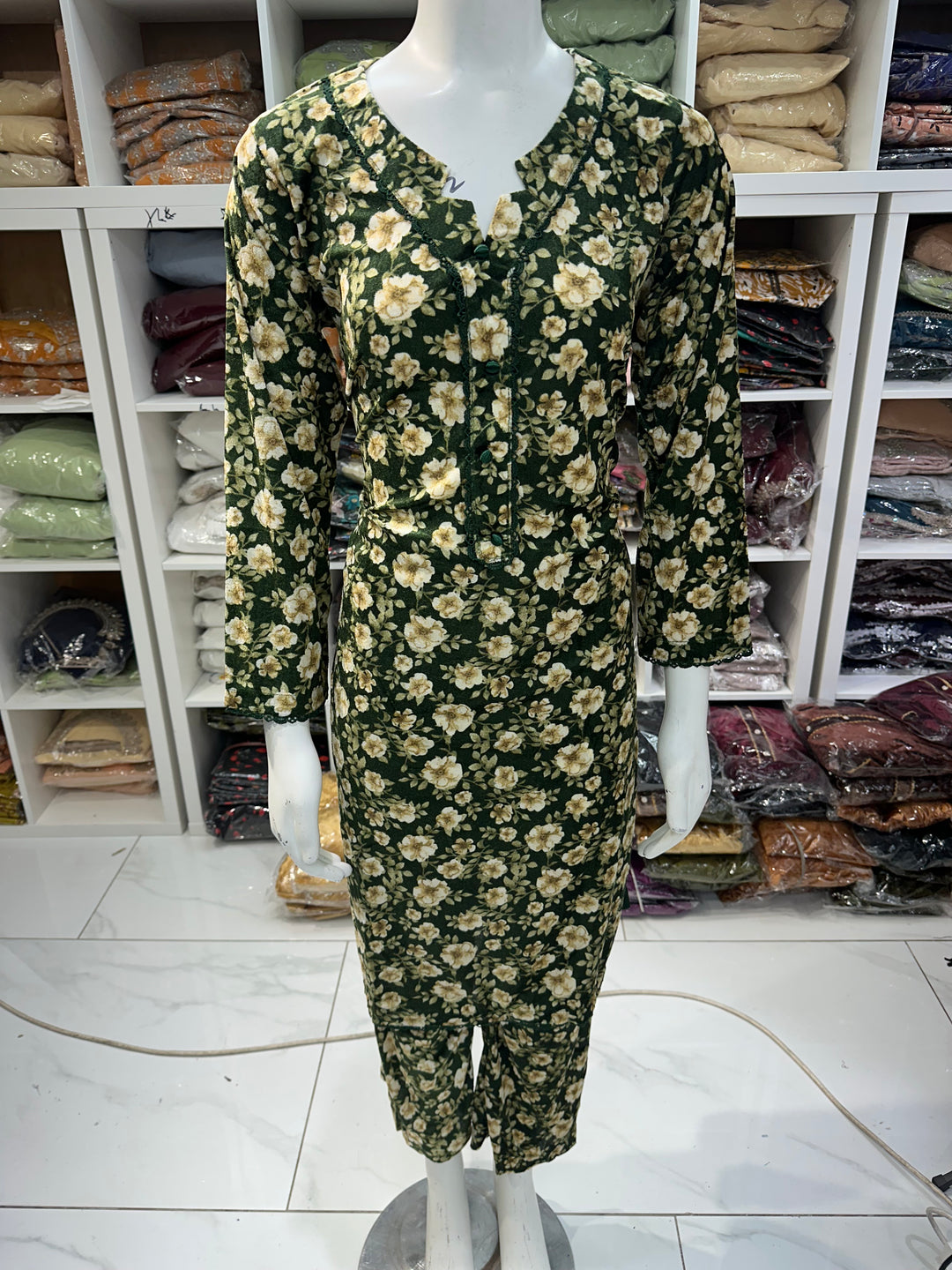 Two piece velvet suits in digital print perfect for winters and for everyday wear
