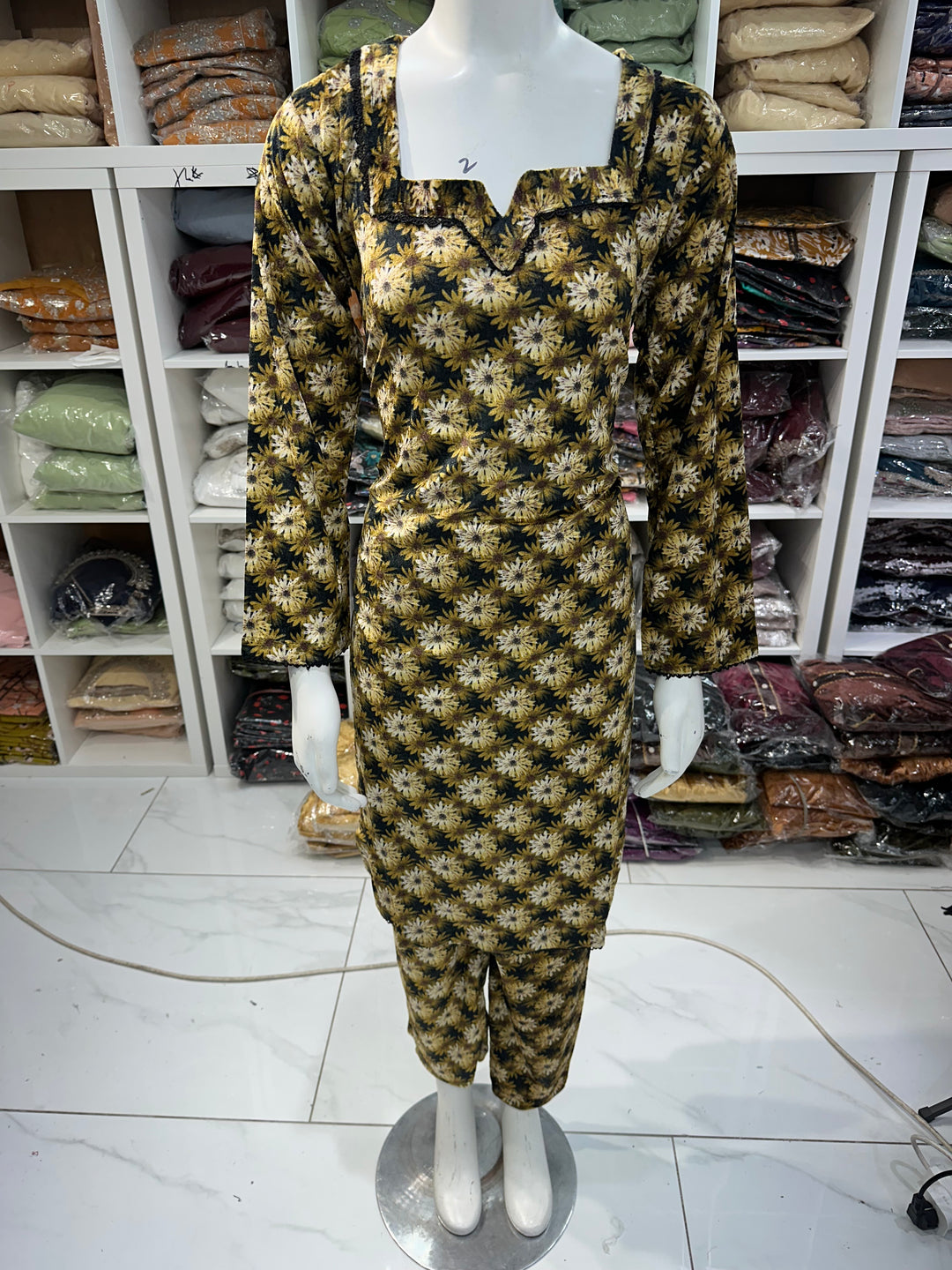 Two piece velvet suits in digital print perfect for winters and for everyday wear