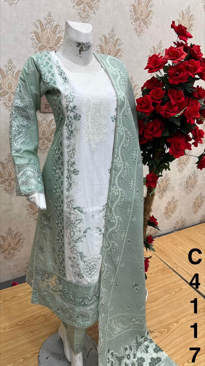 Three piece cotton material suit on offer