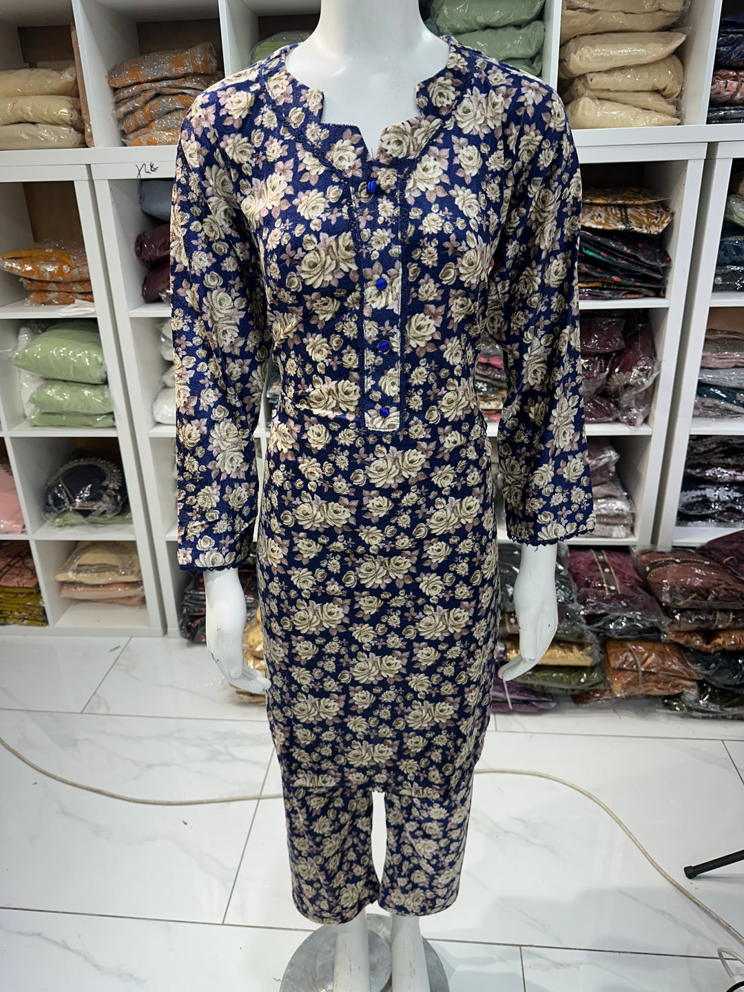 Two piece velvet suits in digital print perfect for winters and for everyday wear