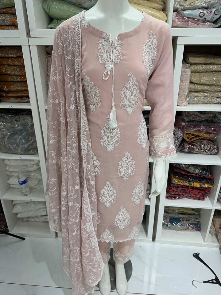 Three piece chiffon suits ready to wear