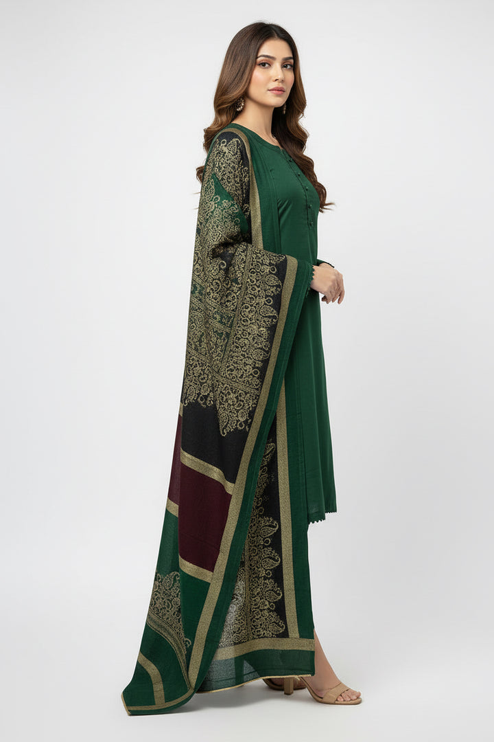 Three piece plain dhanak suit with shawl