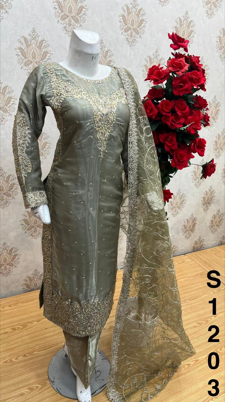 Three piece shisha silk material suit on offer