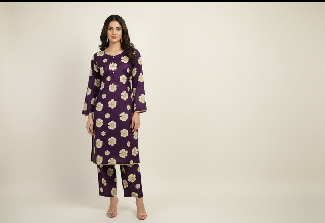 Two piece khadar material suits on offer