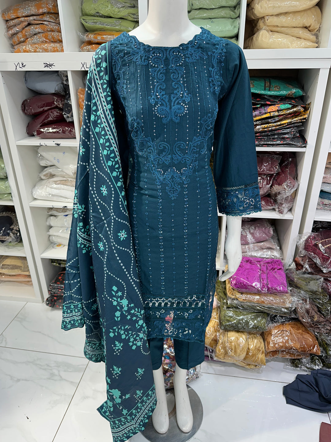 Three piece dhanak material suits on offer perfect for home wear and occasional wear
