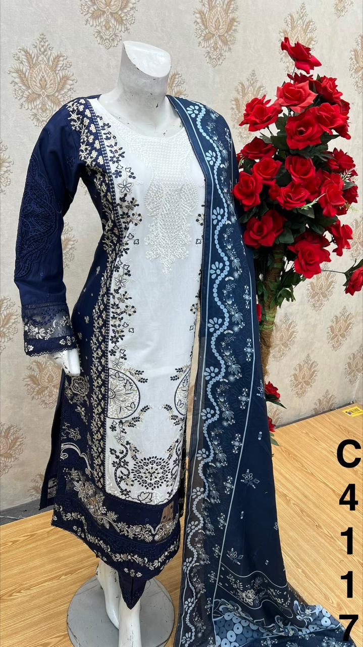 Three piece cotton material suit on offer