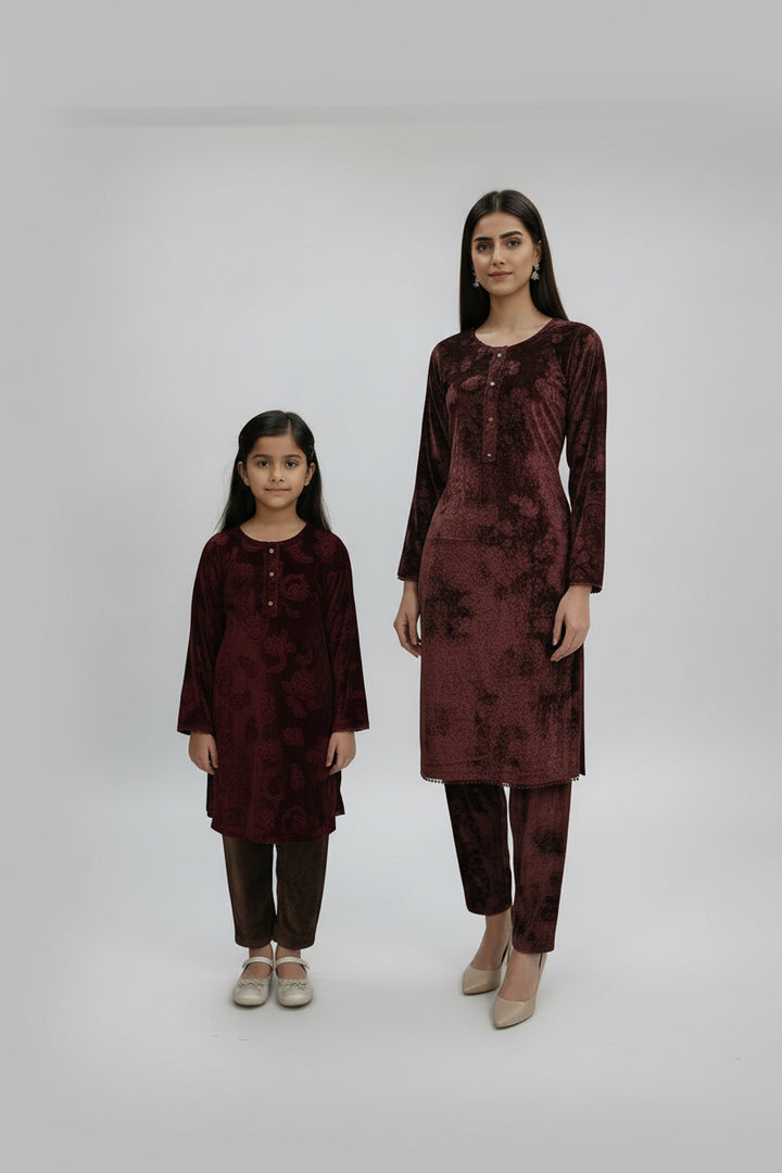Two piece velvet suits in mother and daughter best seller suit