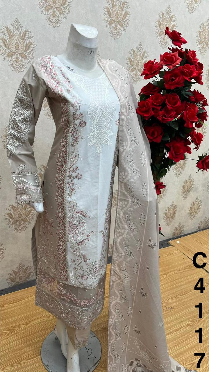 Three piece cotton material suit on offer