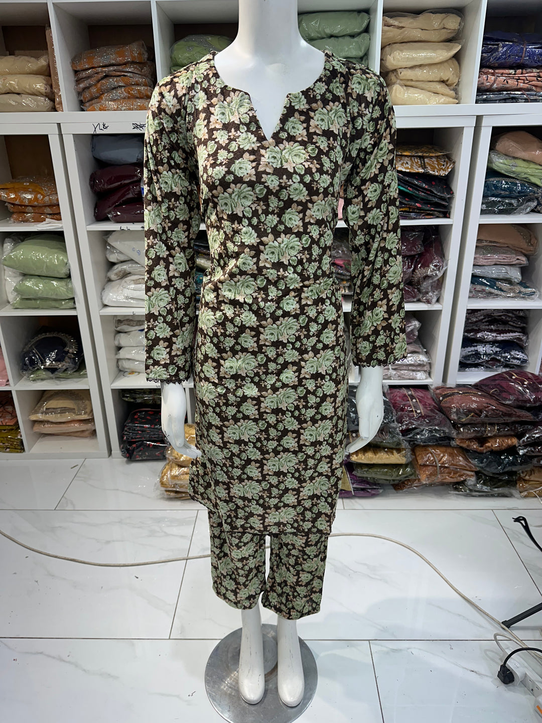 Two piece velvet suits in digital print perfect for winters and for everyday wear