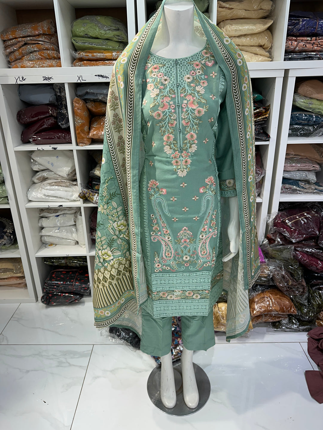 Three piece dhanak material suits on offer perfect for home wear and occasional wear