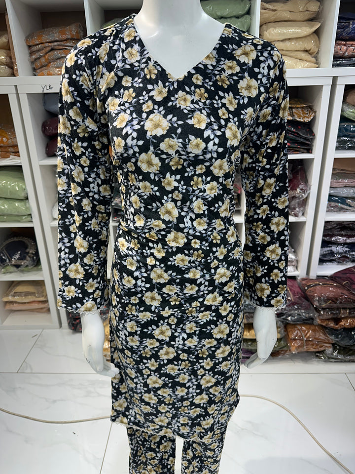 Two piece velvet suits in digital print perfect for winters and for everyday wear