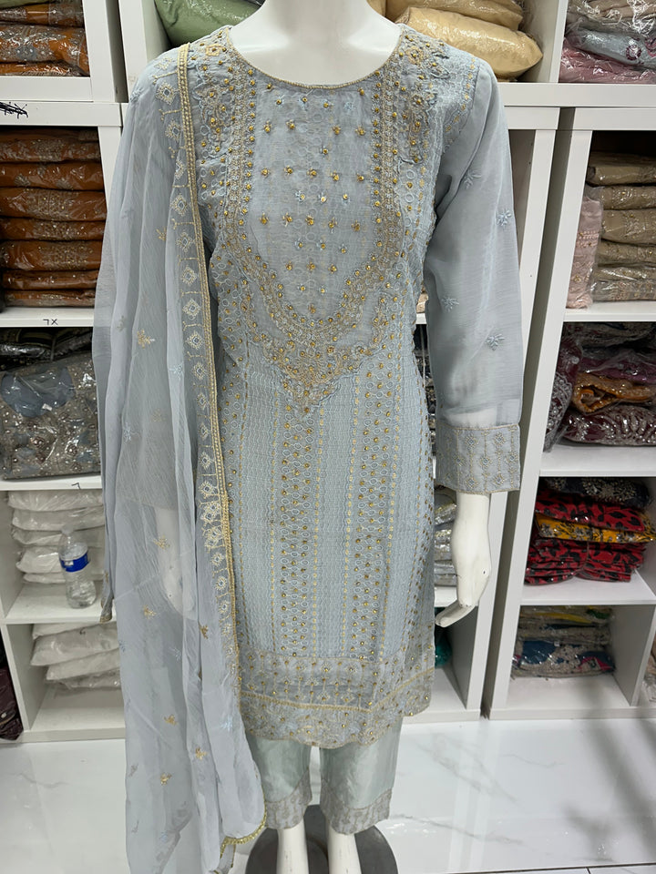 Three piece chiffon suits ready to wear