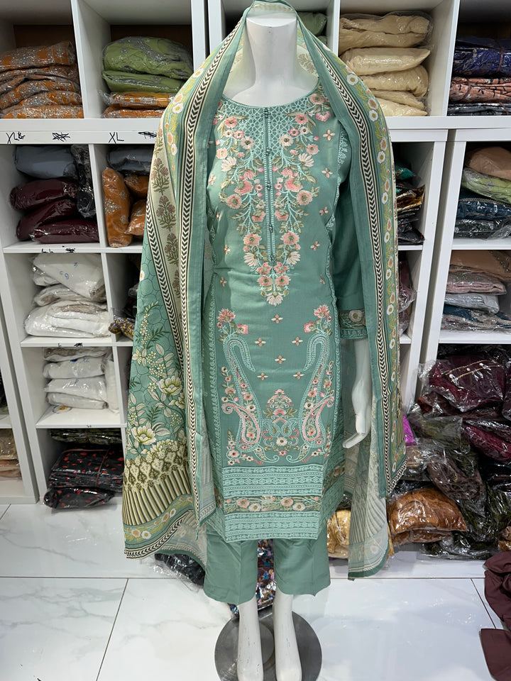 Three piece dhanak material suits on offer perfect for home wear and occasional wear