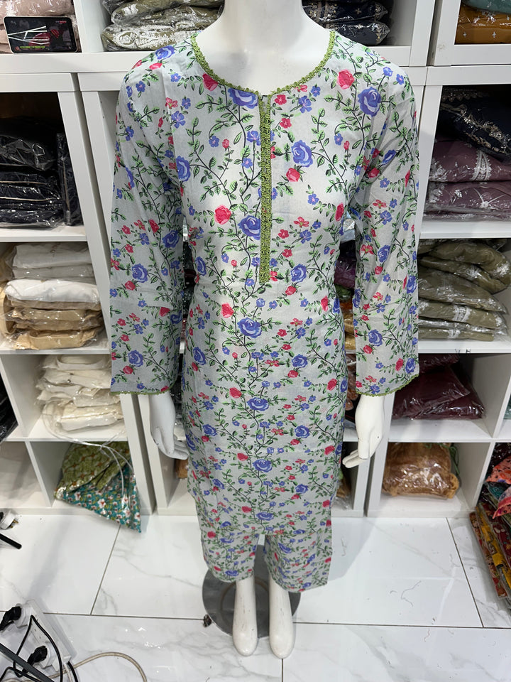 Two piece lawn material suits on offer