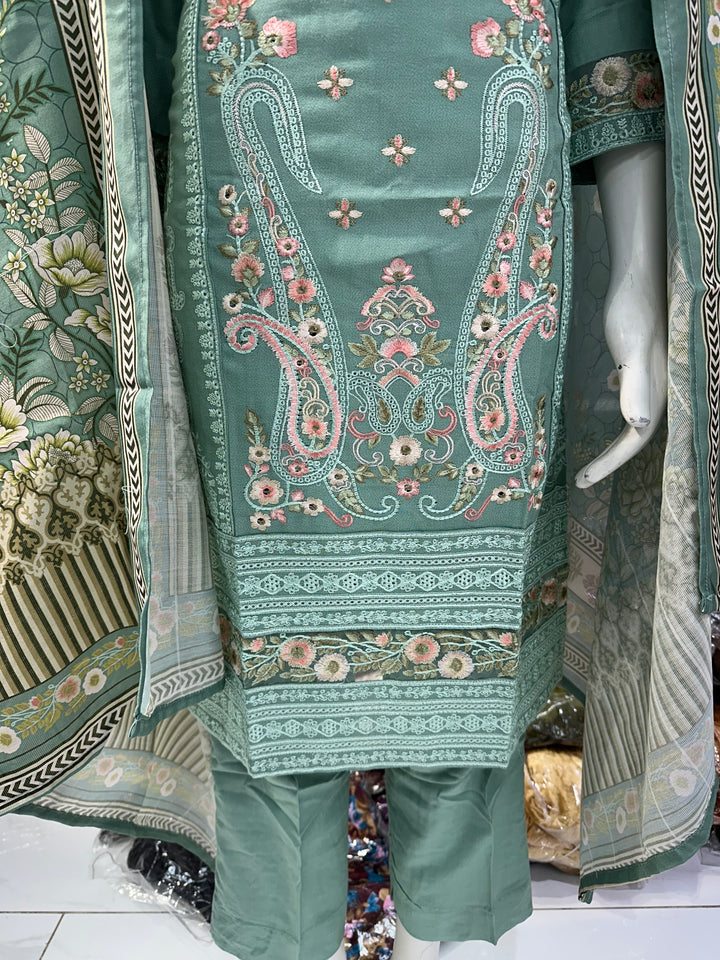 Three piece dhanak material suits on offer perfect for home wear and occasional wear