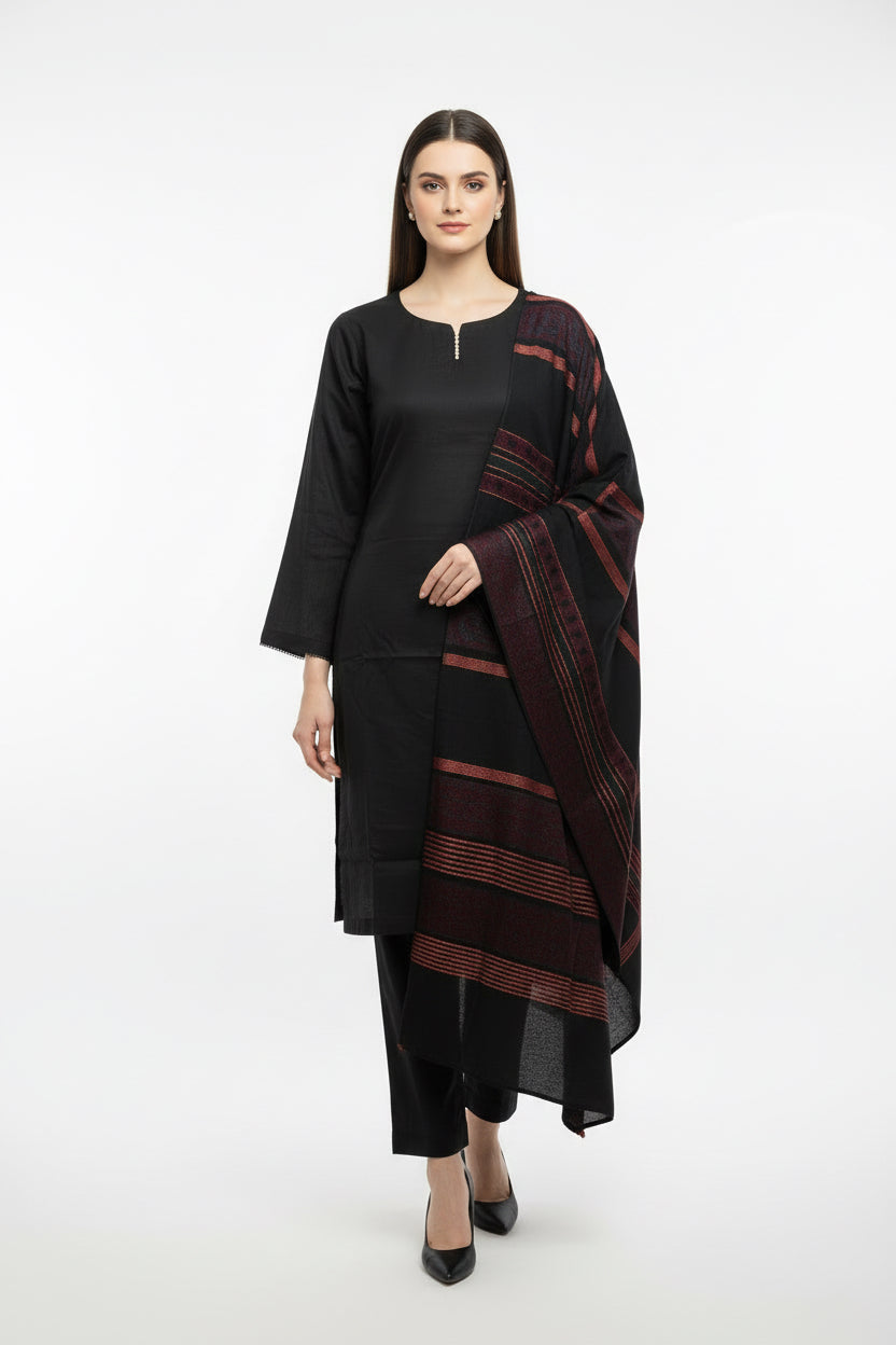 Three piece plain dhanak suit with shawl