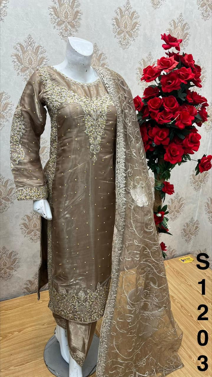 Three piece shisha silk material suit on offer