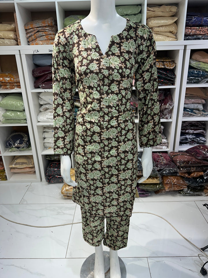 Two piece velvet suits in digital print perfect for winters and for everyday wear